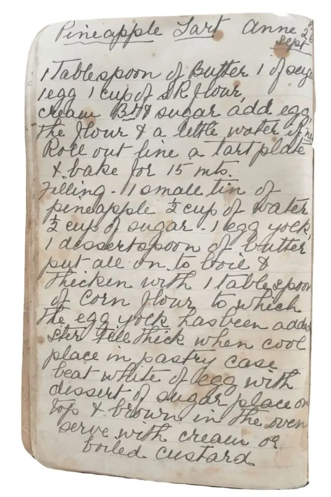 pineapple tart recipe handwritten