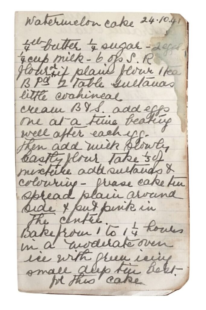 watermelon cake recipe handwritten