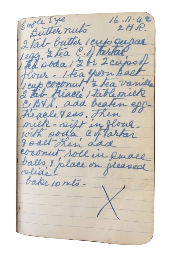 butternut cookies recipe handwritten