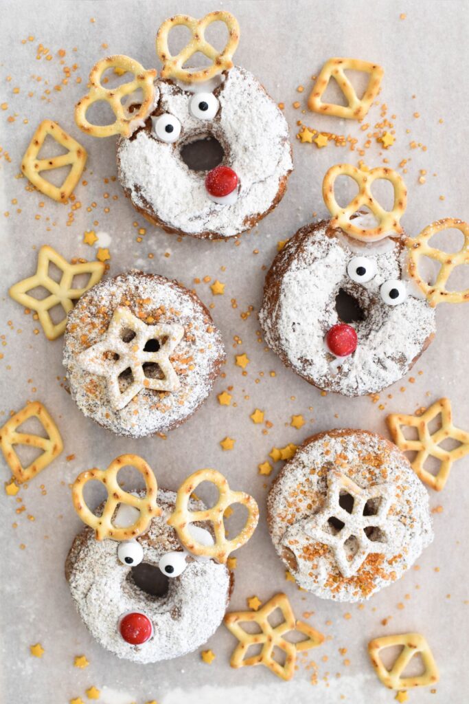 christmas themed cinnamon doughnuts.