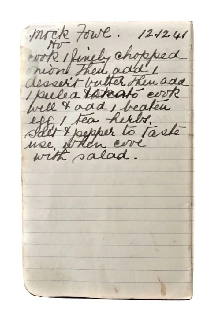 mock chicken recipe handwritten