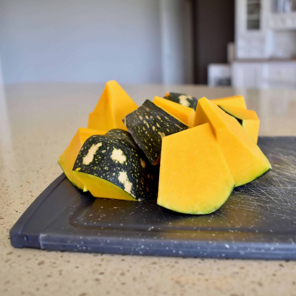 pumpkin cunks on chopping board