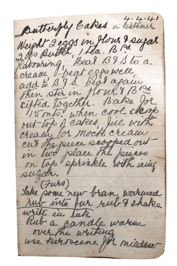 butterfly cakes recipe handwritten