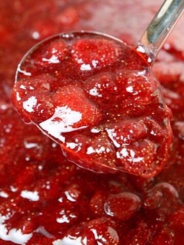 Jam cooking in saucepan.