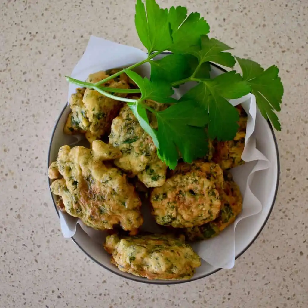 parsley fritters in bowl