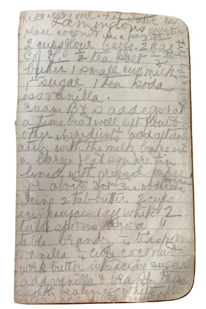 lamingtons recipe handwritten