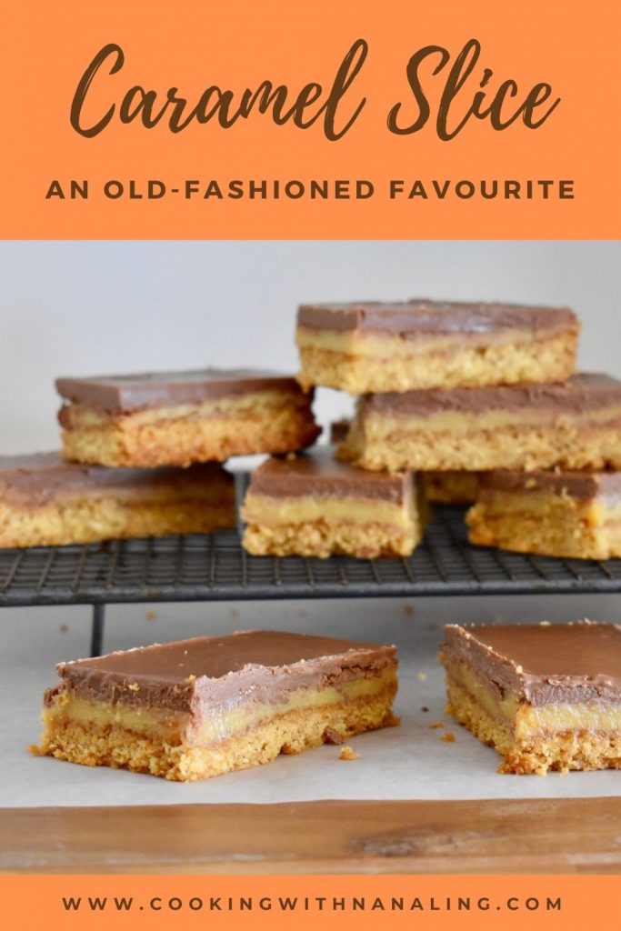 caramel slice pin with orange highlight colours