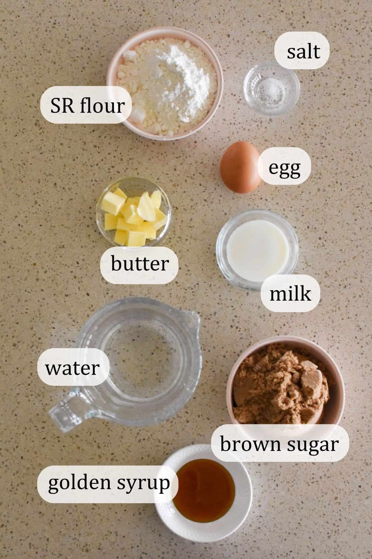 Ingredients for Golden Syrup Dumplings.