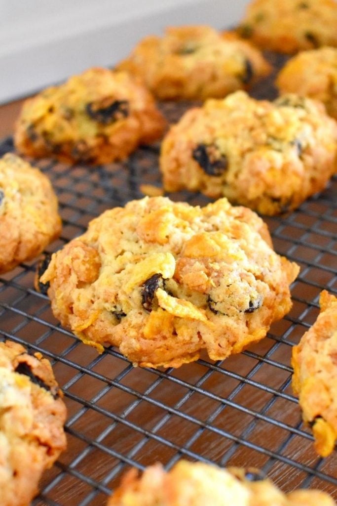 cornflake cookies on wire tray