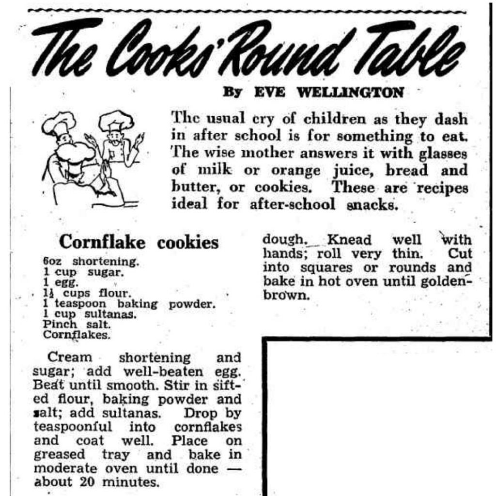 cornflake cookies recipe from the sun newspaper dated 1949