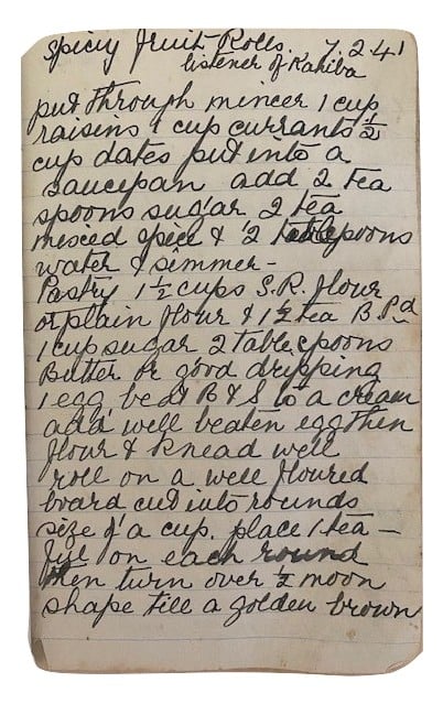 handwritten recipe for spicy fruit rolls