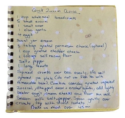 Mum's Zucchini Slice Recipe, handwritten