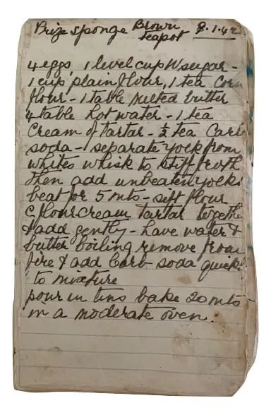 handwritten sponge cake recipe