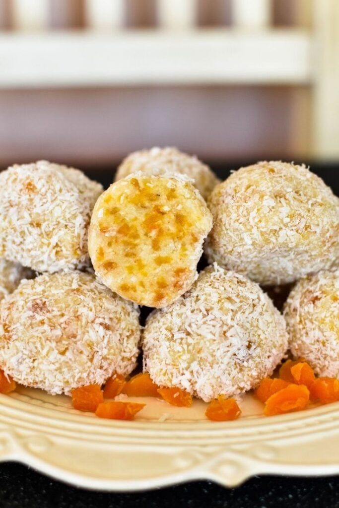 apricot balls on serving tray