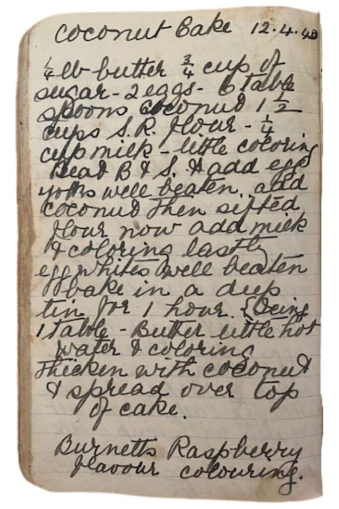 handwritten coconut cake recipe