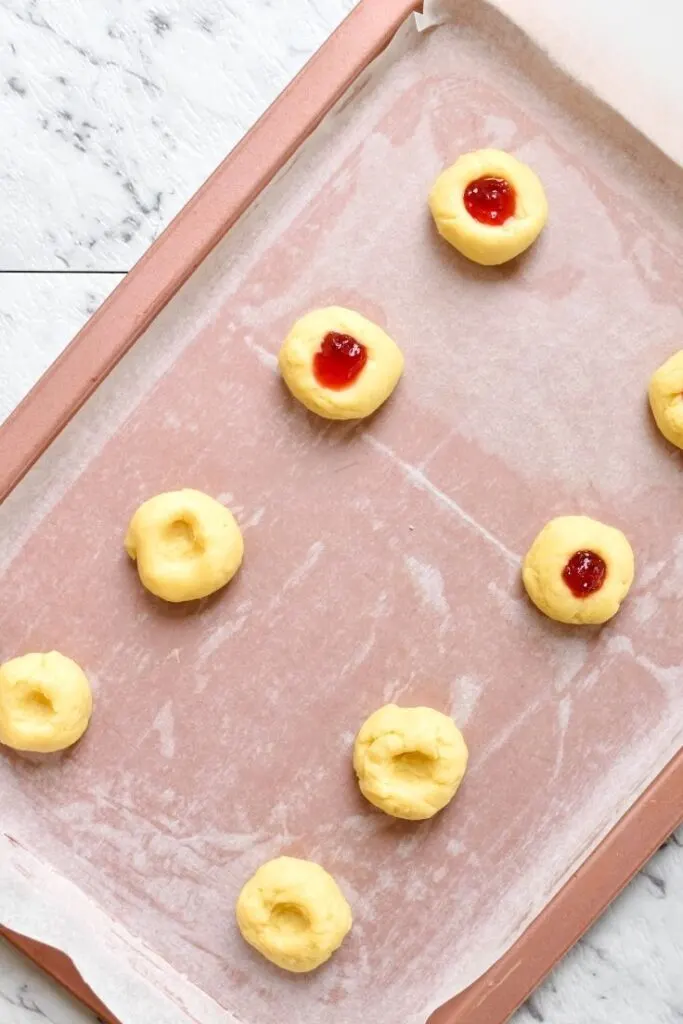 jam drops on baking tray