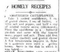 smothered cauliflower recipe newspaper clipping