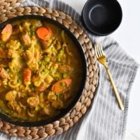 curried sausages in frypan