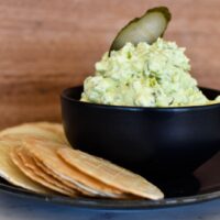 gherkin dip in bowl with crackers