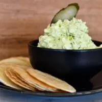 gherkin dip in bowl with crackers