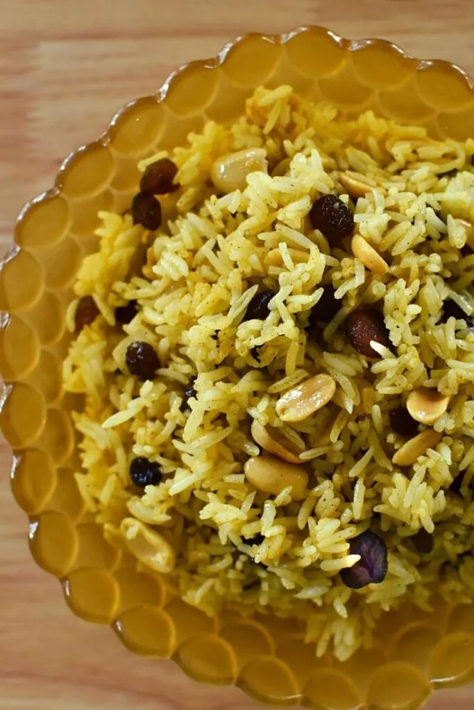 curried rice salad in bowl