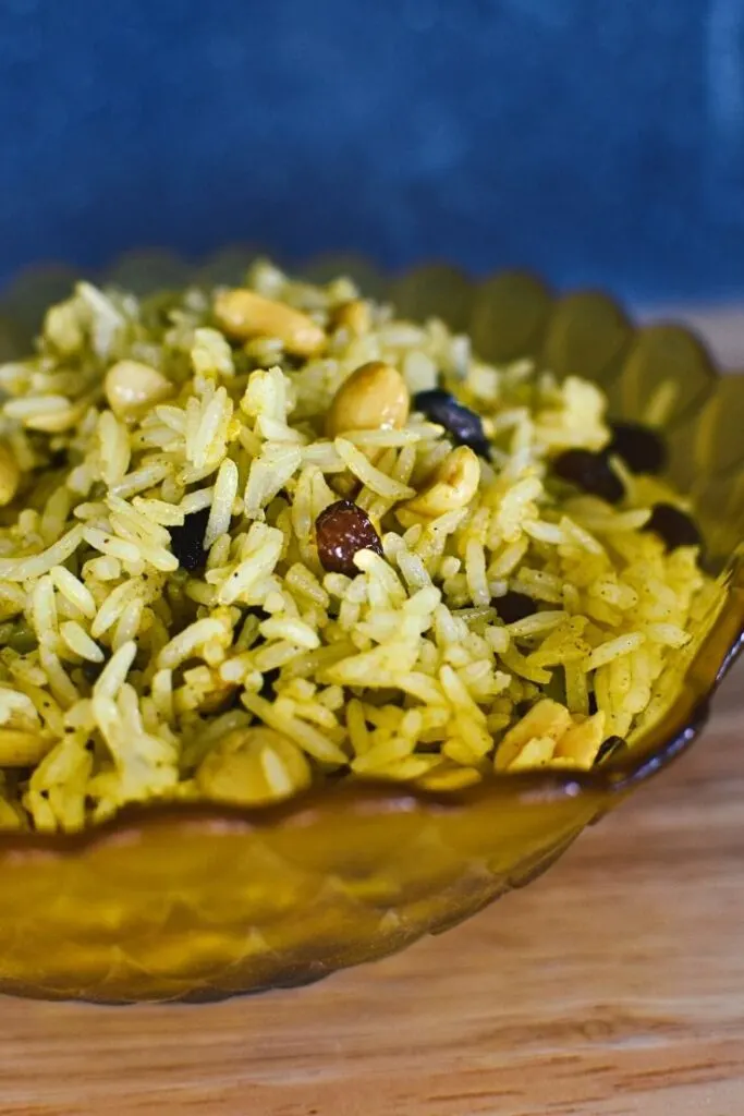 curried rice salad with peanuts and sultanas