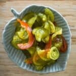 Bread and Butter Pickles in a small dish.