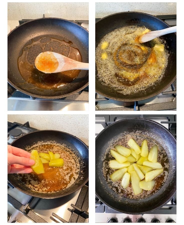 making tarte tartin with chokos