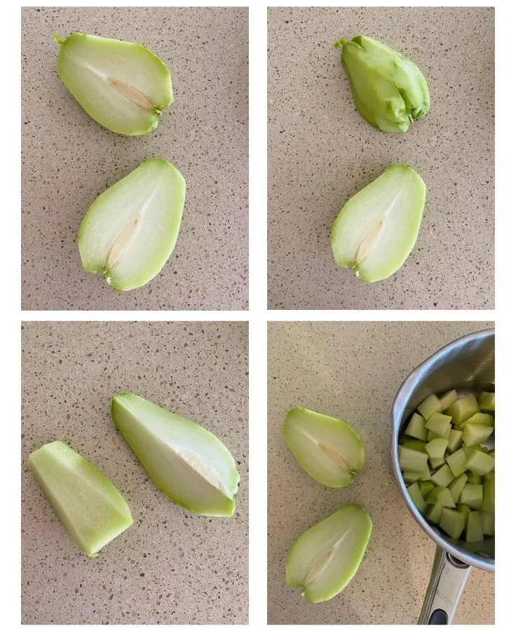 preparing chokos for tart