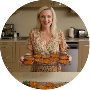 libby holding tray biscuits