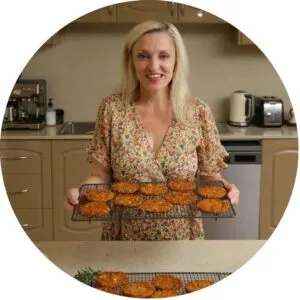 libby holding tray biscuits