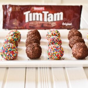 Tim Tam Balls on serving tray.