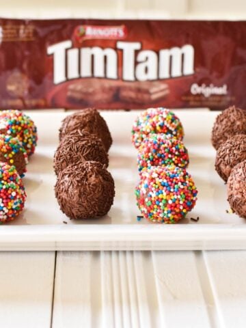 Tim Tam Balls on serving tray.