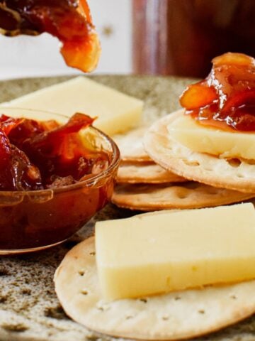 tomato chutney on cracker.