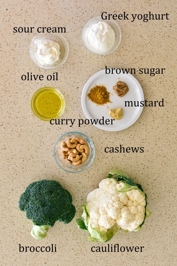 ingredients for broccolie and cauli salad