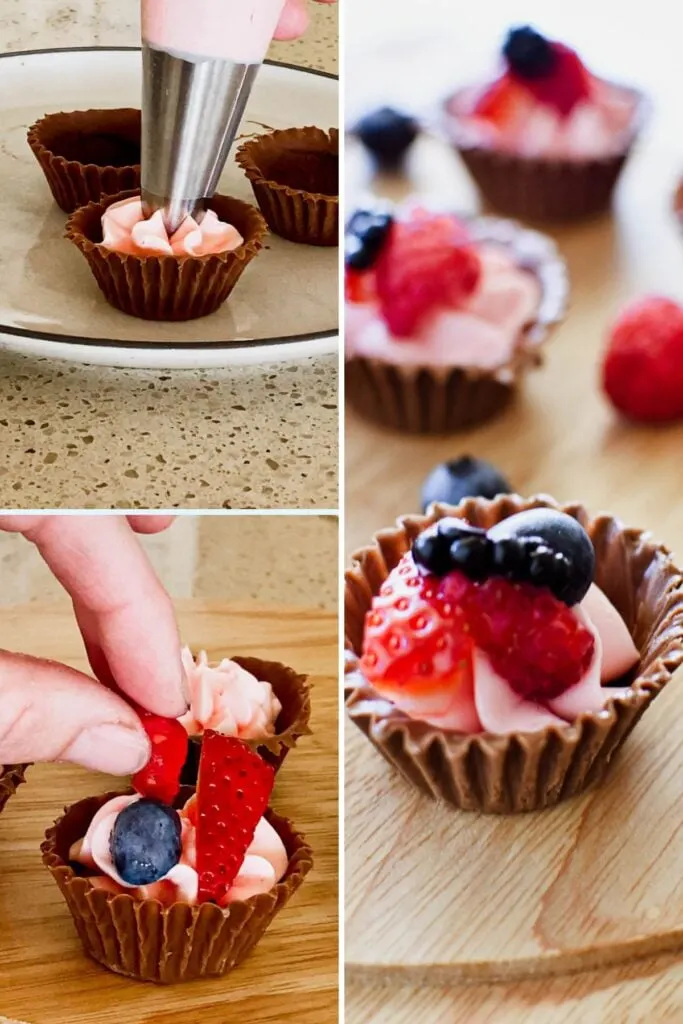 making choc berry cups