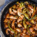 hawaiian chicken in frying pan.