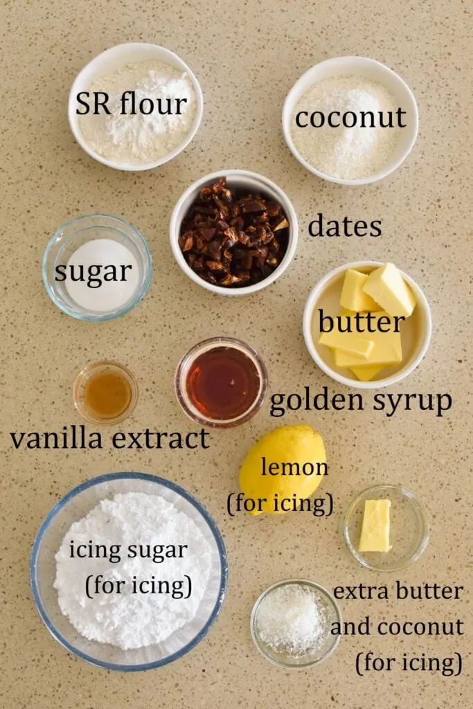 Ingredients for date slices.