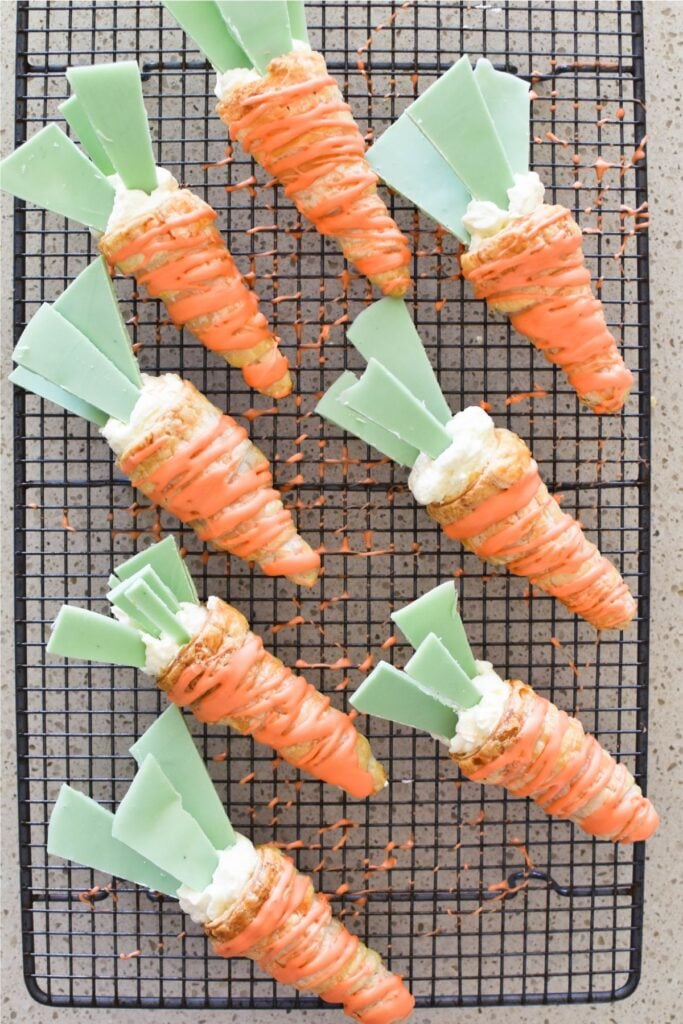 decorating puff pastry carrots.