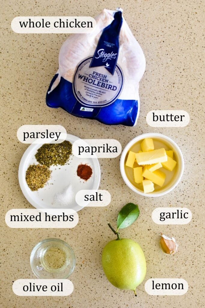 ingredients for roast butterflied chicken.