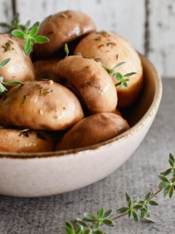 marinated mushrooms in bowl.