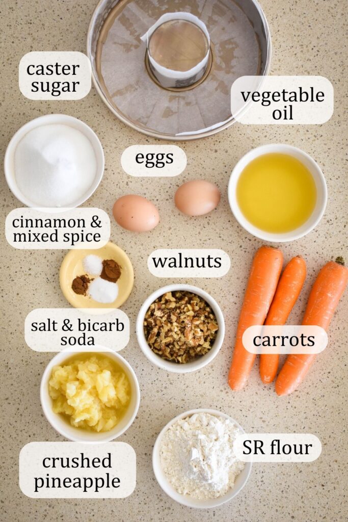 Ingredients for carrot cake.