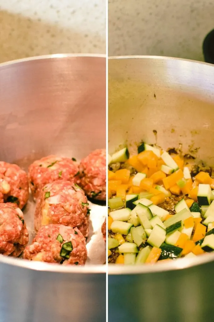 cooking meatballs in vegetable sauce