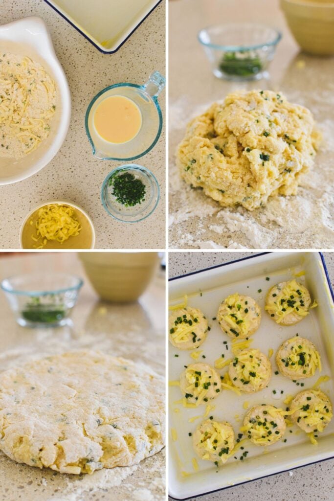 pictures showing steps in making cheese scones.