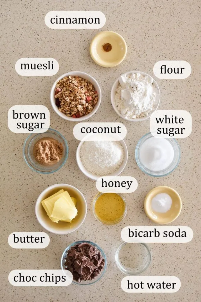 ingredients for muesli cookies.