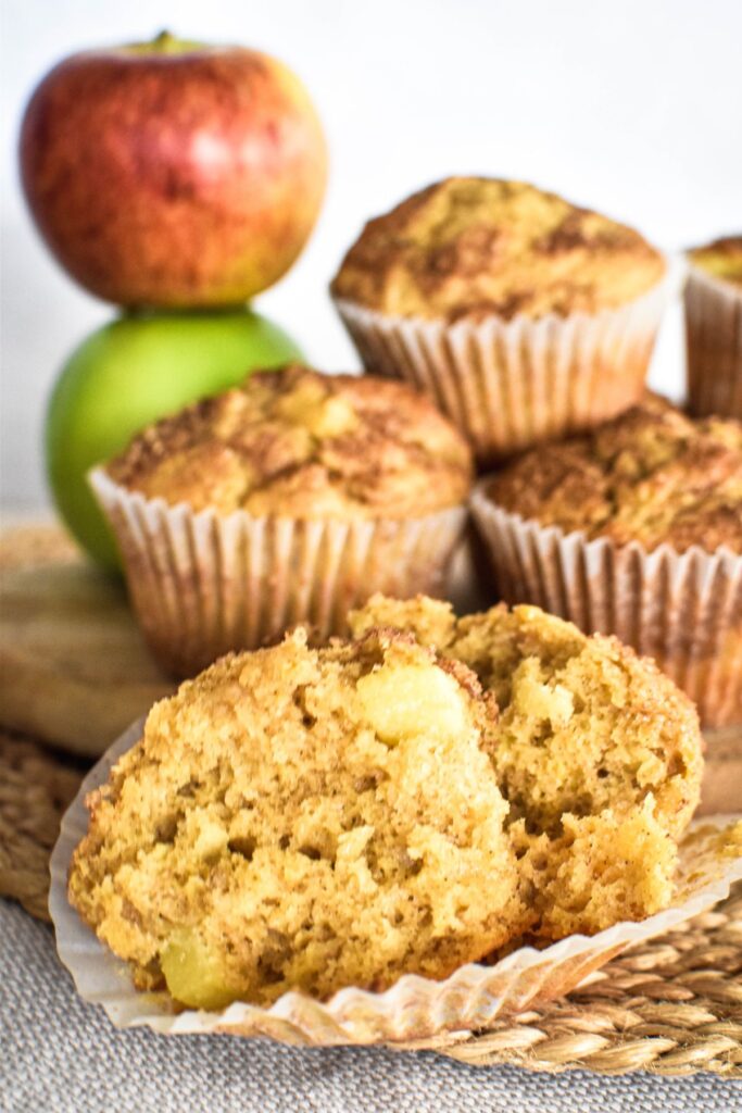 Inside of an apple cinnamon muffin.