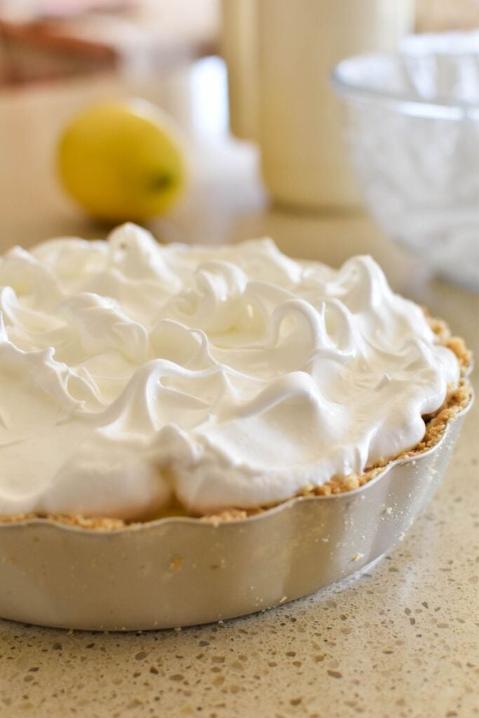 lemon meringue ready to bake.