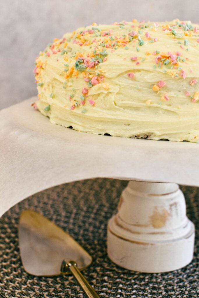 butter cake on cake stand.