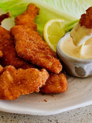 chicken tenderloins with dipping sauce.