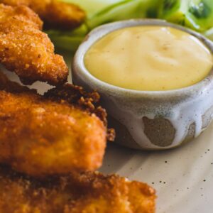 honey mustard sauce in condiment bowl.